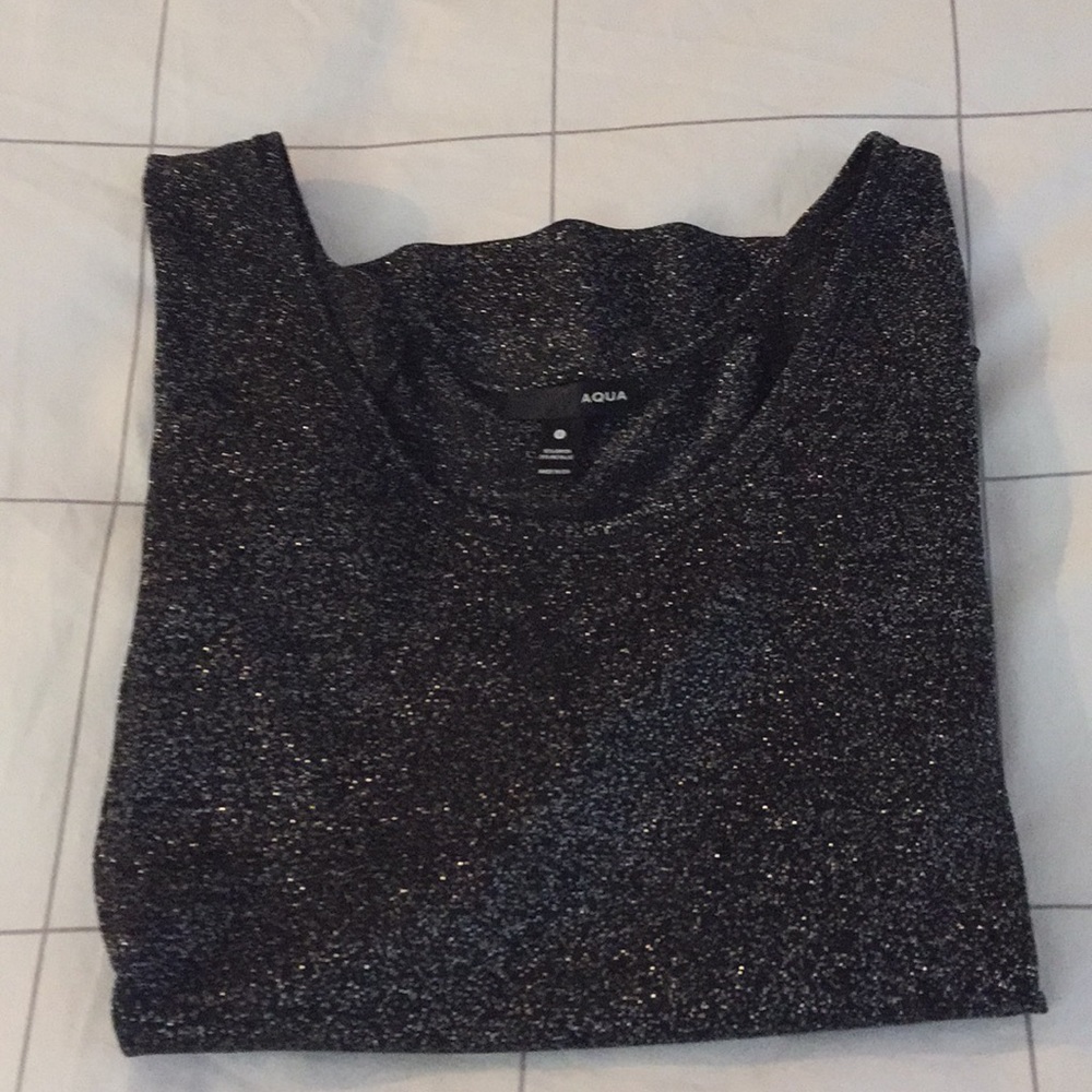 Aqua Scooped Neck Short Sleeve Sparkle Top